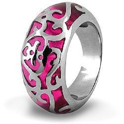 West Coast Jewelry Stainless Steel Pink Enamel Floral Ring West Coast Jewelry Stainless Steel Rings