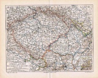 Bhmen, Mhren und sterreich Schlesien. Historische Landkarte Sammlerstck von 1894. Meyers. Bibliographisches Institut in Leipzig Bücher