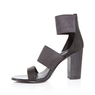 Steven by Steve Madden "Siennaa" Black Leather and Stretch Fabric Dress Sandal