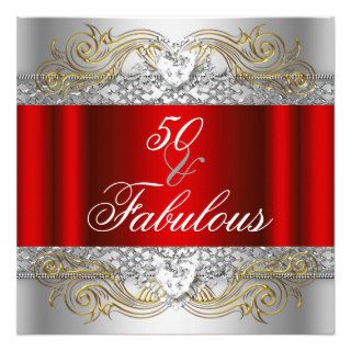 Fabulous 50 Red Silver Gold 50th Birthday Party Invite