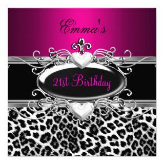 21st Party Silver Pink Black White Leopard Invitations