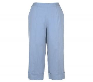 Denim & Co. Stretch Pull on Flat Front Capri Pants w/ Cuff Detail —