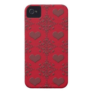Deep Red Hearts Damask Pattern iPhone 4 Cover