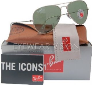 Ray Ban RB3025 Aviator Polarized Sunglasses Matte Silver/Crystal Green (019/O5) RB 3025 58mm Clothing