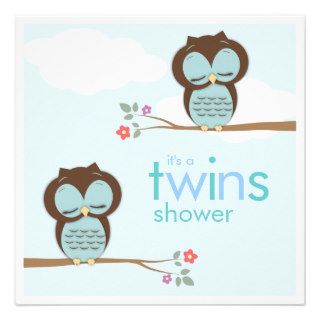 Sweet Twins Hoot Owls Boy Baby Shower Invitation
