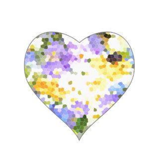 Stained Glass Spring Flowers Yellow Violet Green Heart Sticker