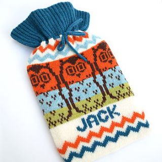 owl fairisle knitted hot water bottle cover by clova knits