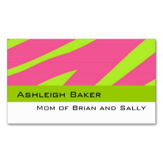 Lime Green Pink Zebra Print Mommy Calling Card Business Card Template