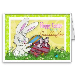 Happy Easter Granddaughter  Bunny Painting Eggs Card