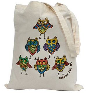 colour in owls tote bag by pink pineapple