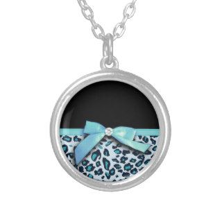 Blue leopard print ribbon bow graphic custom jewelry