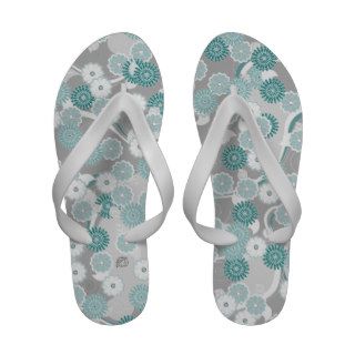 Pretty Floral Pattern in Teal, Aqua and Grey Sandals