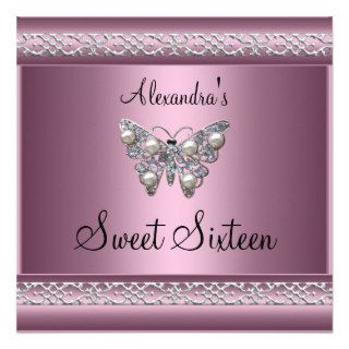 Sweet Sixteen 16 Birthday Satin Pink Butterfly Custom Invitations