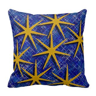 Gold Stars on Blue Texture Pillow Pillow