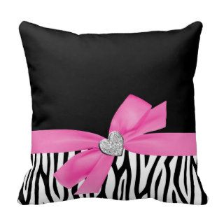 Zebra Pink Bow Diamond Heart Throw Pillows