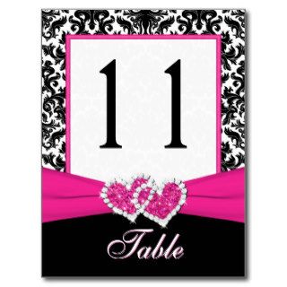 Black, White, Pink Damask Table Number Post Card