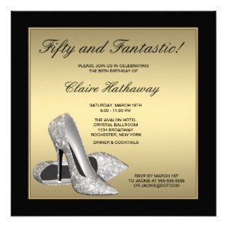 Black Gold High Heels Womans 50th Birthday Custom Invitation