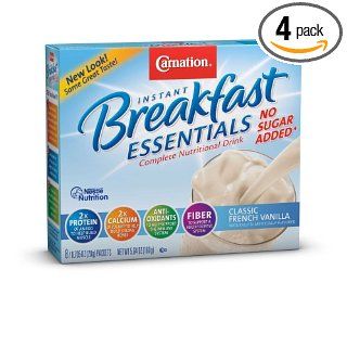 Carnation Instant Breakfast Essentials, Classic French Vanilla, No Sugar Added, 8 Count Packets (Pack of 4)  Instant Breakfast Drinks  Grocery & Gourmet Food