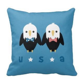 Kawaii American Bald Eagles with Bowties USA Pillow
