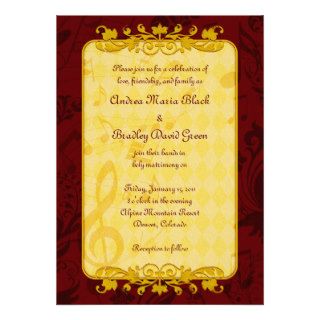 Burgundy and Gold Music Notes Wedding Invitation