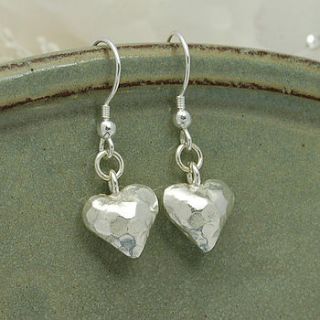 sterling silver hammered heart earrings by indivijewels