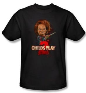 Child's Play 2 T shirt Movie Here's Chucky Adult Black Tee Shirt Clothing