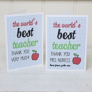 personalised teacher thank you card by lovely jubbly