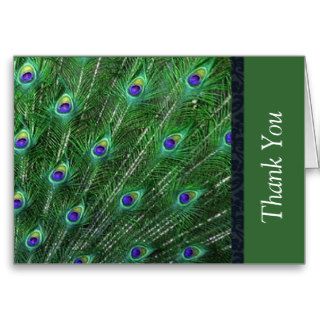 Green Peacock Feather Thank You Cards