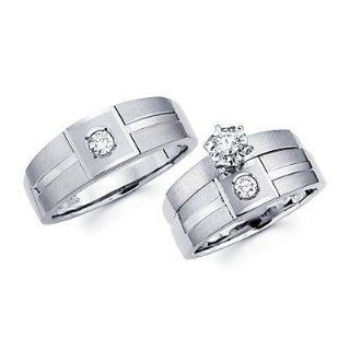 .30ct Diamond 14k White Gold His and Hers Engagement Wedding Trio His and Hers Ring Set (G H, I1) Jewelry