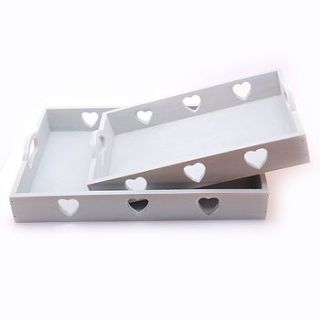 pair of vintage style grey heart trays by pippins gifts and home accessories
