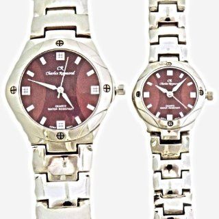 Charles Raymond His & Hers Designer Watches Silver Bracelet with Burgundy Face Watch Set at  Men's Watch store.