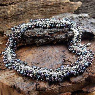 peacock pearl silver cluster necklace by embers semi precious and gemstone designs