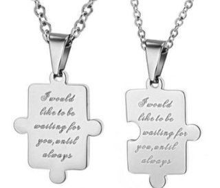 Korean style His & Hers Titanium Puzzle Pendant Necklace in a Gift Box(ONE PAIR)   NK212 Jewelry