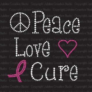 Peace Love Cure Iron On Rhinestone Crystal T shirt Transfer