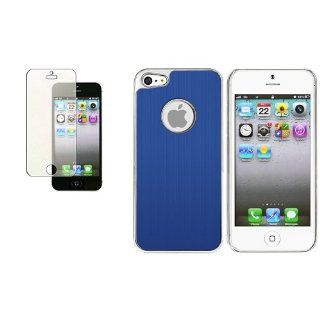 CommonByte For iPhone 5 G Blue Brushed Chrome Alum Hard Skin Case Cover+Diamond LCD Guard Cell Phones & Accessories