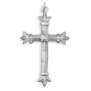 Large Mens Cross Pendant Antiqued Finish with Fleuree Ends Sterling Silver Jewelry