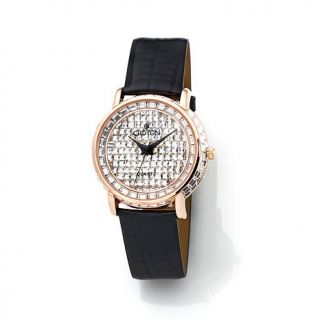 Croton Ladies' Crystal Baguette Rosetone Embossed Leather Strap Watch