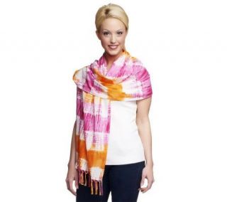 Susan Graver Printed Cotton Scarf with Fringe —