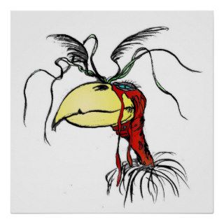 Crazy Looking Harpie Vulture Bird with Red Neck Print