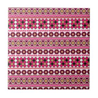 Pink Brown Bright Andes Abstract Aztec Pattern Tile