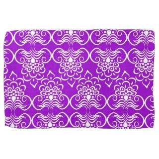 White Swirls Floral Pattern On Neon Purple Kitchen Towels