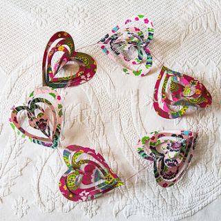 cut out pink indian print paper heart garland by anusha