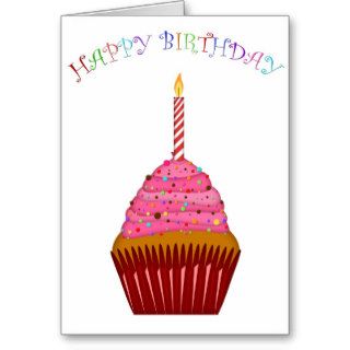 Happy Birthday Cupcake with One Candle Greeting Cards