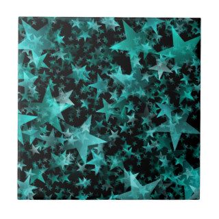 Colorful Stars Aqua Teal Black Bg Ceramic Tile