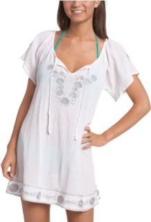 Raviya Inc Women's Embroidery Peasant Cover Up Tunic, White, Small Fashion Swimwear Cover Ups