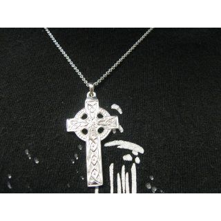Celtic Cross Necklace Mens Silver Large (1 1/2")   20" Chain Pendant Necklaces Jewelry
