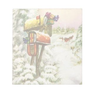 Vintage Christmas, Mailboxes in Winter Landscape Memo Note Pad