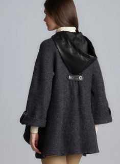 For Cynthia Faux Leather Detail Draped Wool Coat With Hood For Cynthia Jackets