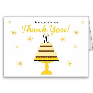 Yellow 70th Birthday Cake Thank You Note Card