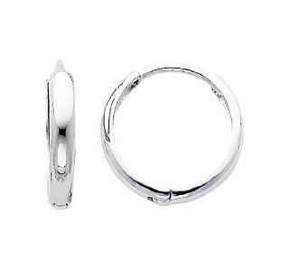 14k White Gold 2mm Thickness Domed Hoop Huggies Earrings (0.5" or 13mm) The World Jewelry Center Jewelry